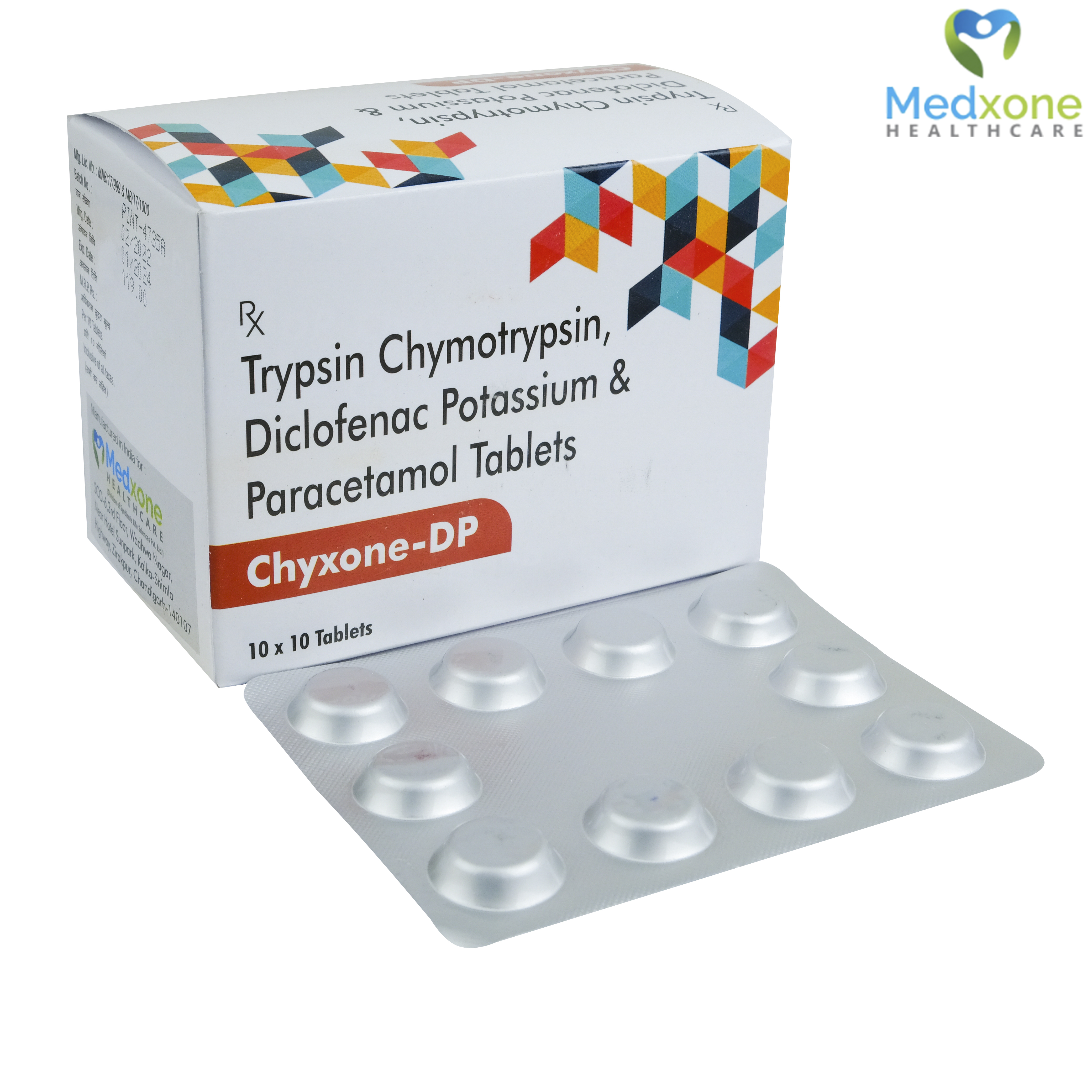 "Each Film coated tablet contains: Trypsin Chymotrypsin 5000AU + Diclofenac Potassium 50mg + Paracetamol 325mg"